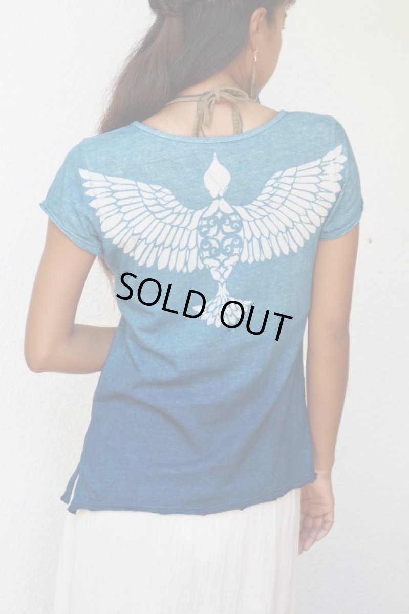 画像13: 型染め　藍染　Wing Tee　Organic Hemp cotton ２種類　ukA x chill no ki　コラボ (13)