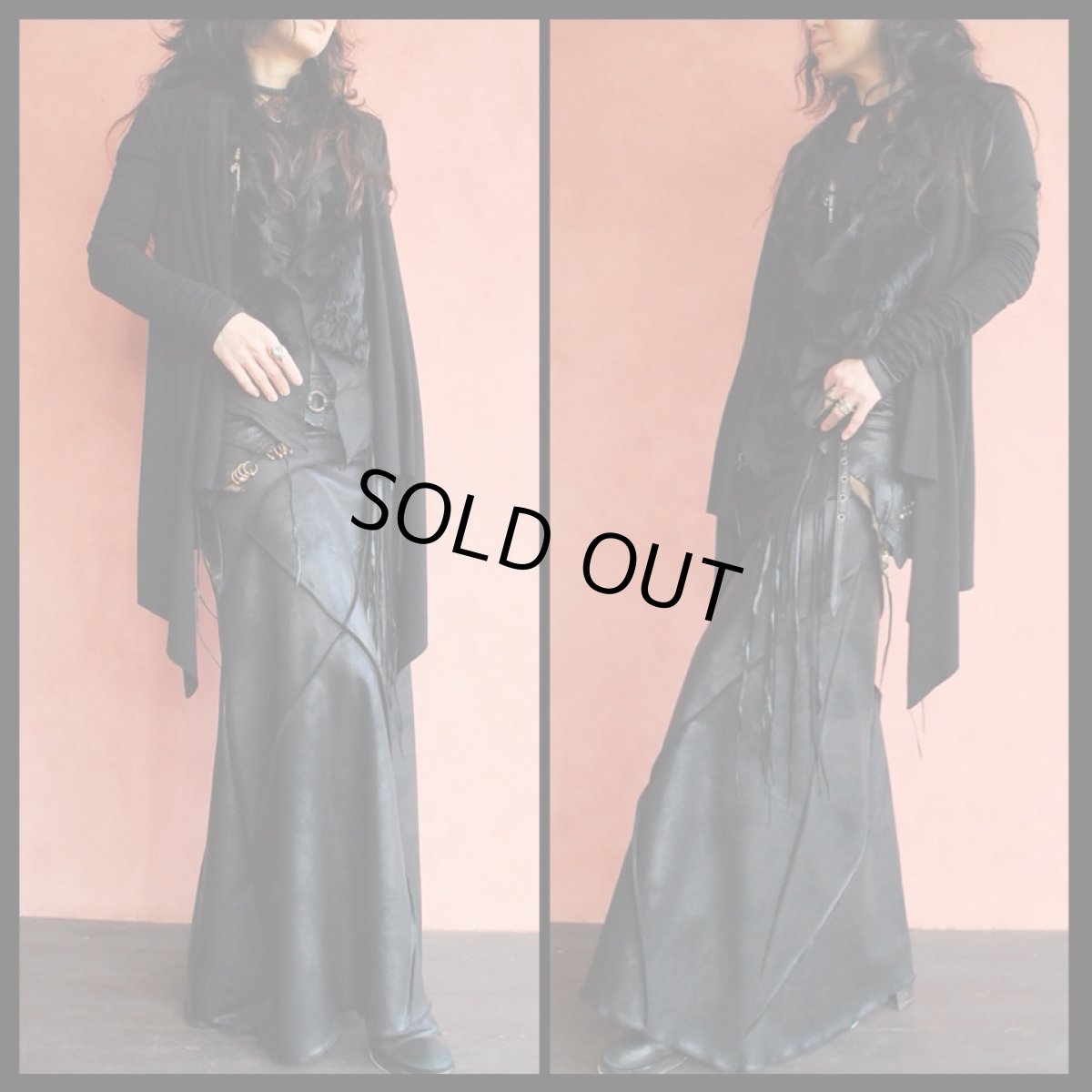 画像1: １点のみ　L.SK/ロングスカート　ダメージレザー調  ブラック　サイズXS　NOMAD WORLD[直送アイテム] (1)