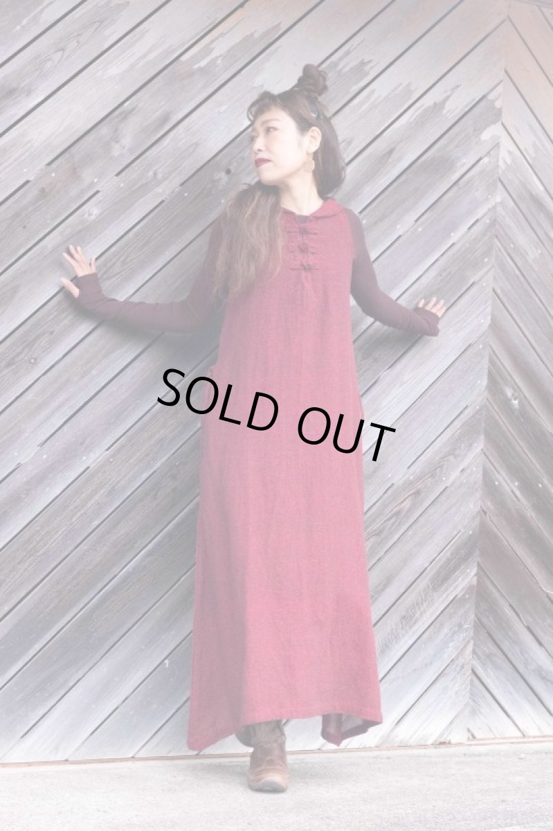 画像20: ブラウンのみ　ラスト１！カディ　ローコットン　Boho Long Woman  Dress with Pockets and Hoodie　３カラー　Brahmi Crafts (20)