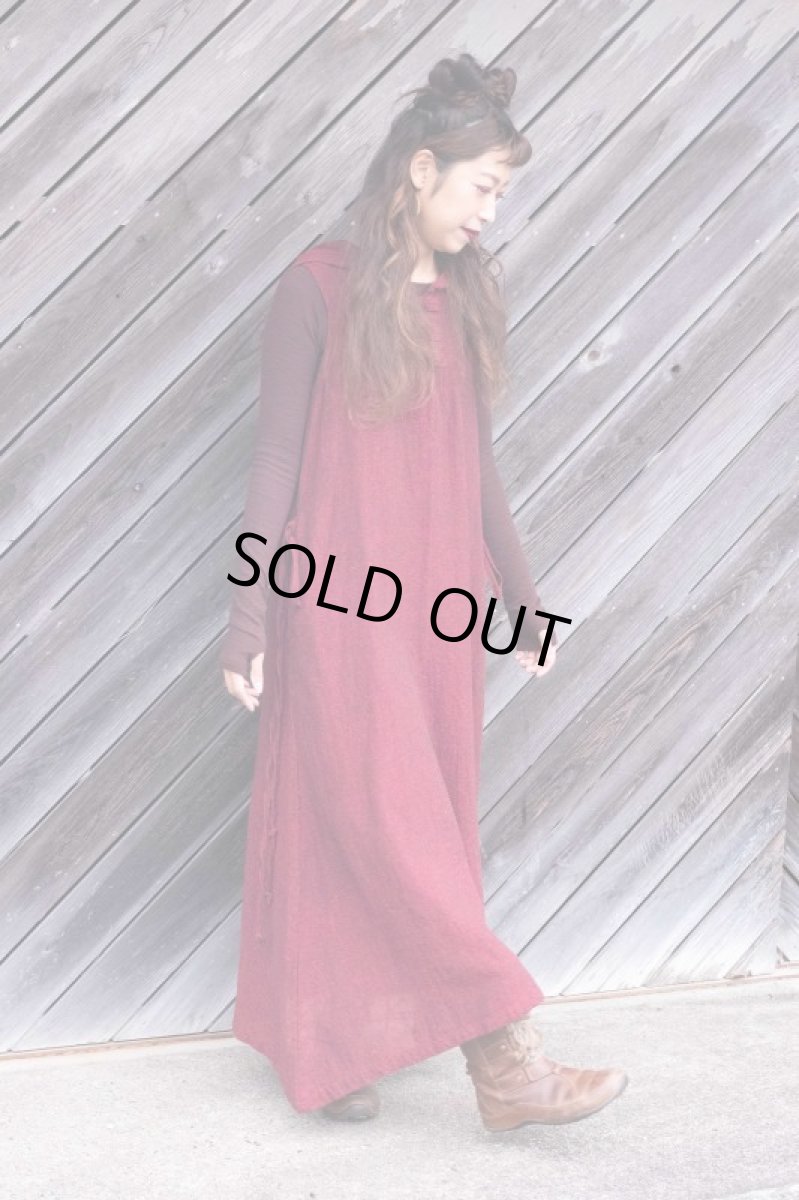 画像15: ブラウンのみ　ラスト１！カディ　ローコットン　Boho Long Woman  Dress with Pockets and Hoodie　３カラー　Brahmi Crafts (15)