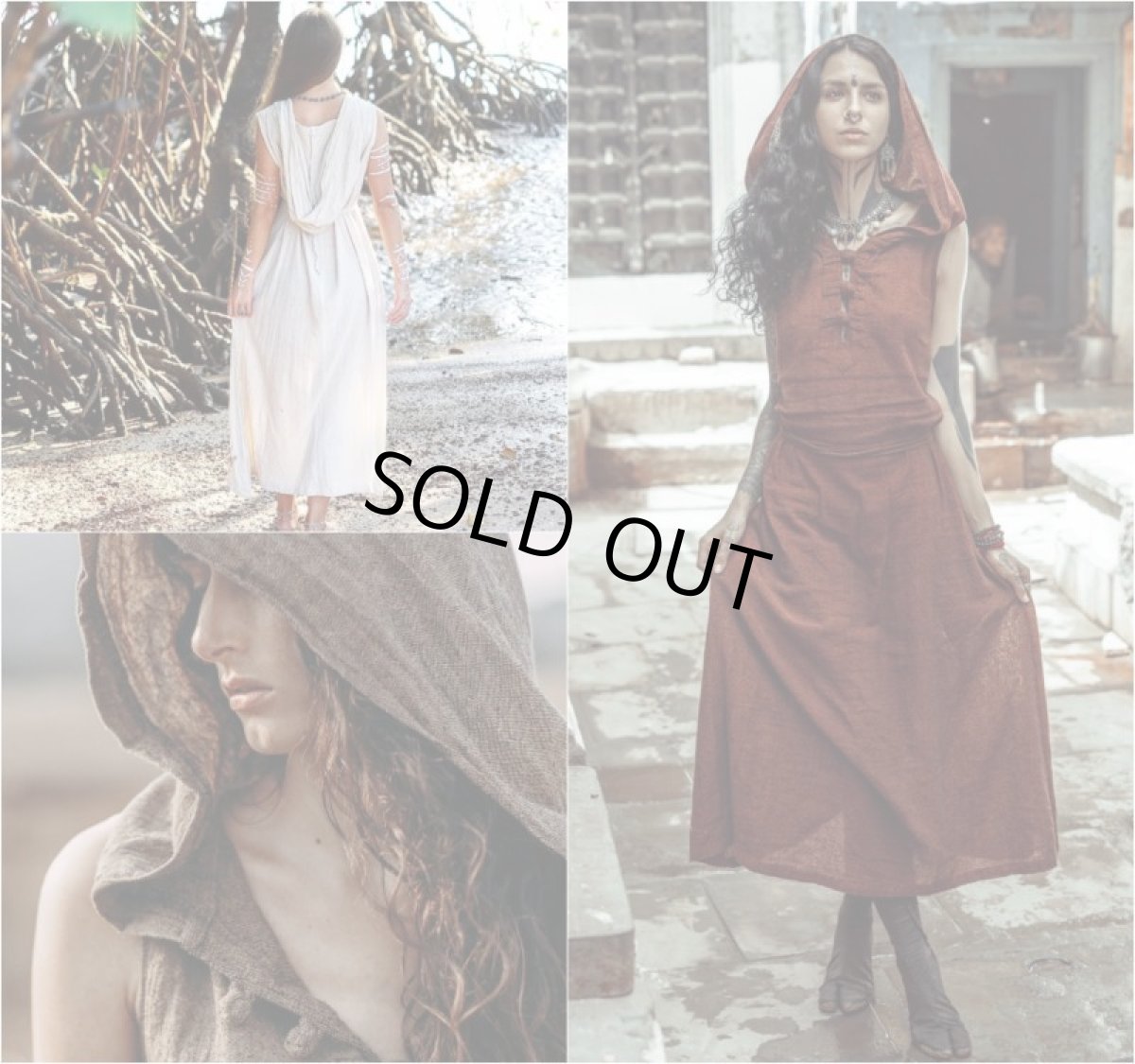 画像2: ブラウンのみ　ラスト１！カディ　ローコットン　Boho Long Woman  Dress with Pockets and Hoodie　３カラー　Brahmi Crafts (2)