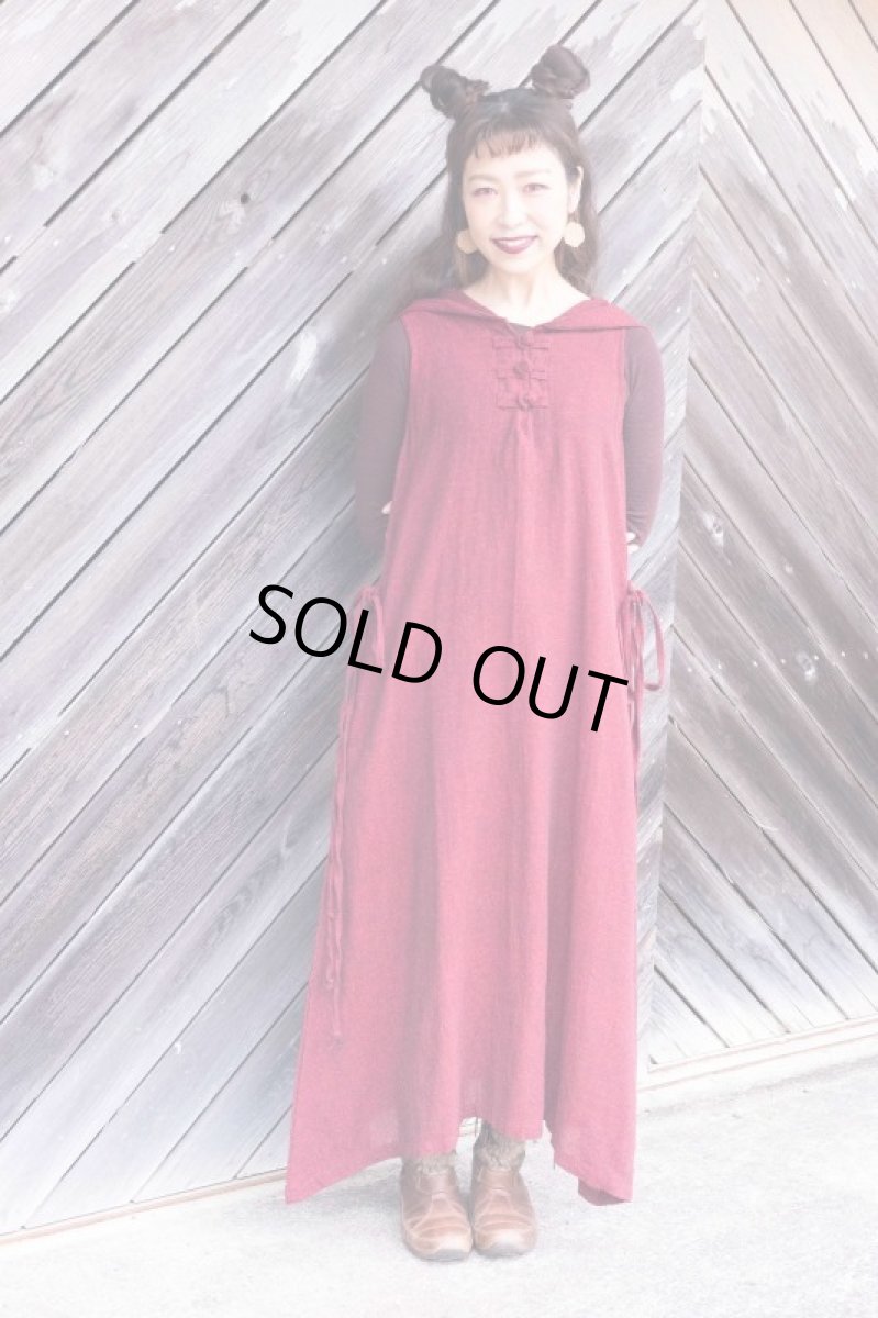 画像3: ブラウンのみ　ラスト１！カディ　ローコットン　Boho Long Woman  Dress with Pockets and Hoodie　３カラー　Brahmi Crafts (3)