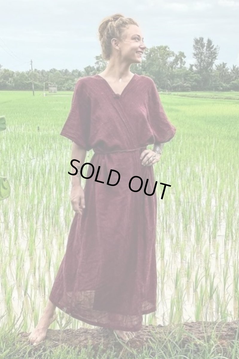 画像7: ラスト1！カディ　ローコットン　Kimono Style Wrapping   Long Dress　５カラー　Brahmi crafts (7)
