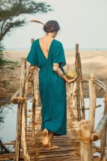 画像8: ラスト1！カディ　ローコットン　Kimono Style Wrapping   Long Dress　５カラー　Brahmi crafts (8)