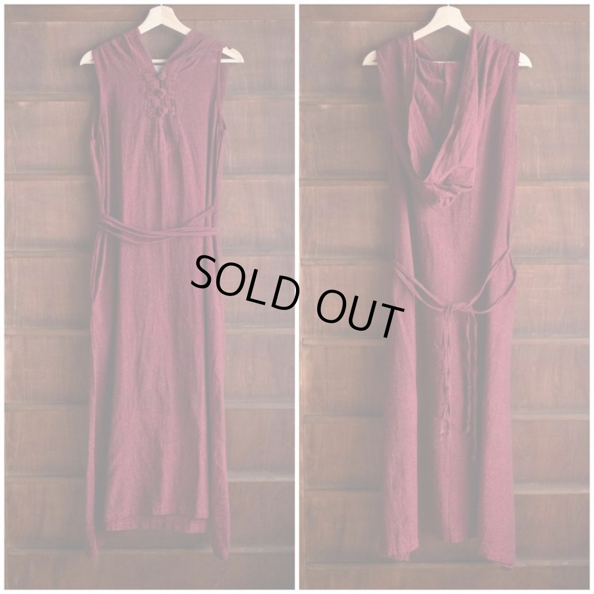 画像5: ブラウンのみ　ラスト１！カディ　ローコットン　Boho Long Woman  Dress with Pockets and Hoodie　３カラー　Brahmi Crafts (5)