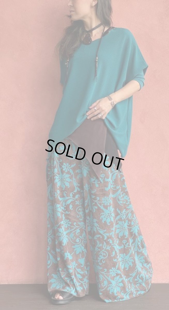 画像1: WIDE PANTS : Blue flower　２サイズ　NOMAD WORLD [直送アイテム] (1)