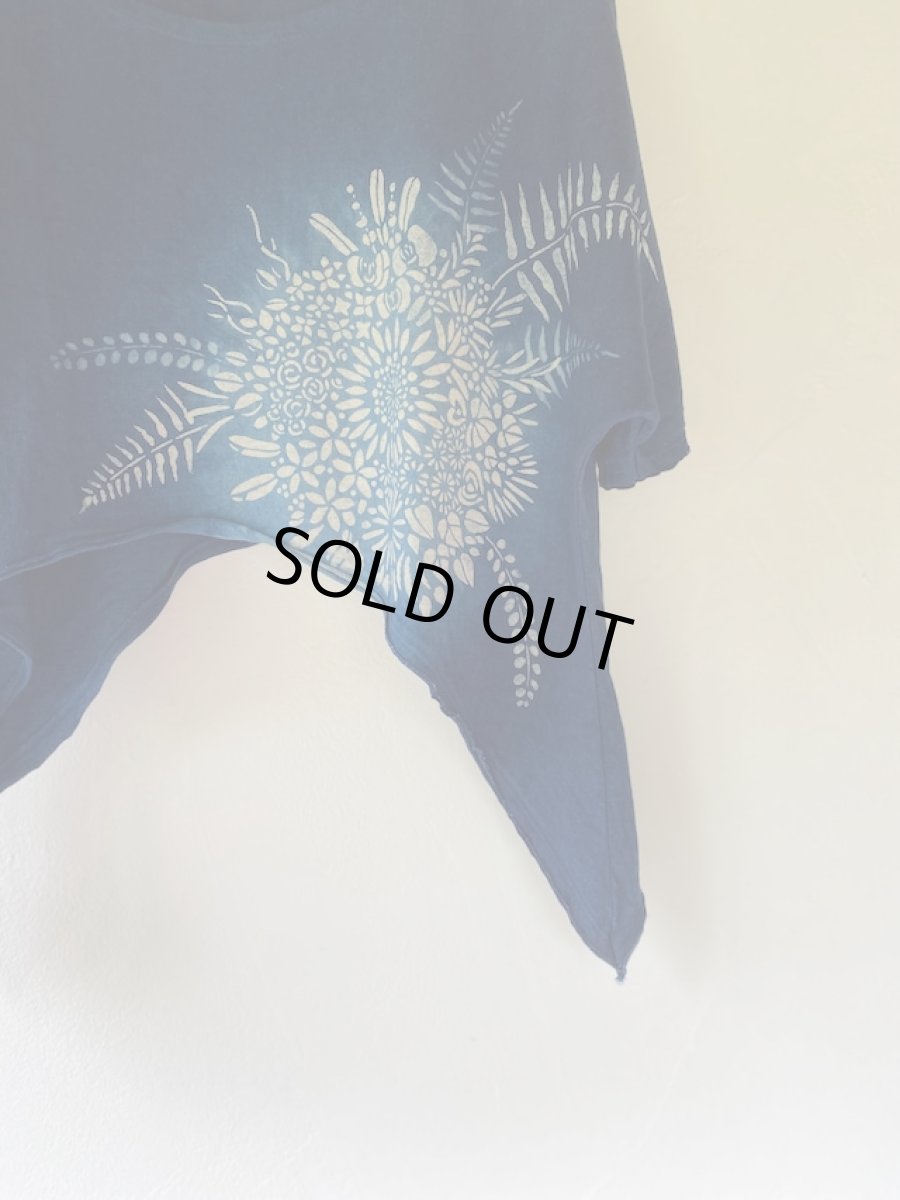 画像10: 1点物　藍染め　型染め　ヘンプコットン　ウィングポンチョ　花巡り　まんだらや　[ブランド直送] (10)