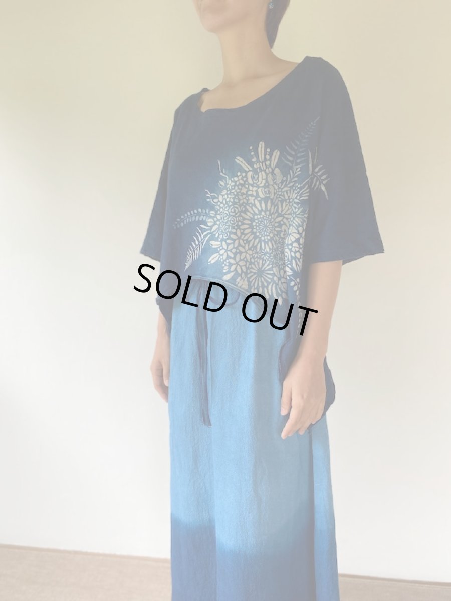 画像6: 1点物　藍染め　型染め　ヘンプコットン　ウィングポンチョ　花巡り　まんだらや　[ブランド直送] (6)