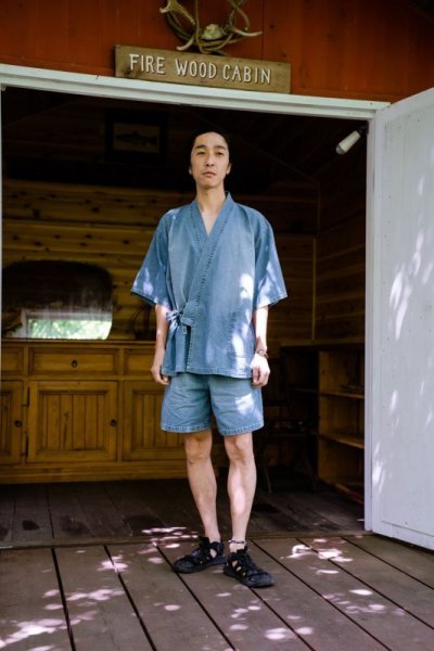 画像1: 1点のみ！半袖羽織り　作務衣　ヘンプコットン　男女兼用　ユニセックス　アマヤマ草庵　[直送アイテム】