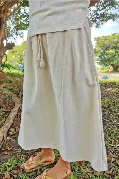画像2: ユニセックス　ヘンプコットン  ゆったりワイドパンツ　生成りまたはピンクベージュ薄手　アマヤマ草庵　[直送アイテム】