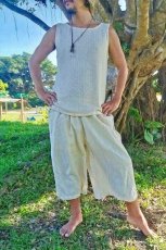画像3: ユニセックス　ヘンプコットン  ゆったりワイドパンツ　生成りまたはピンクベージュ薄手　アマヤマ草庵　[直送アイテム】 (3)