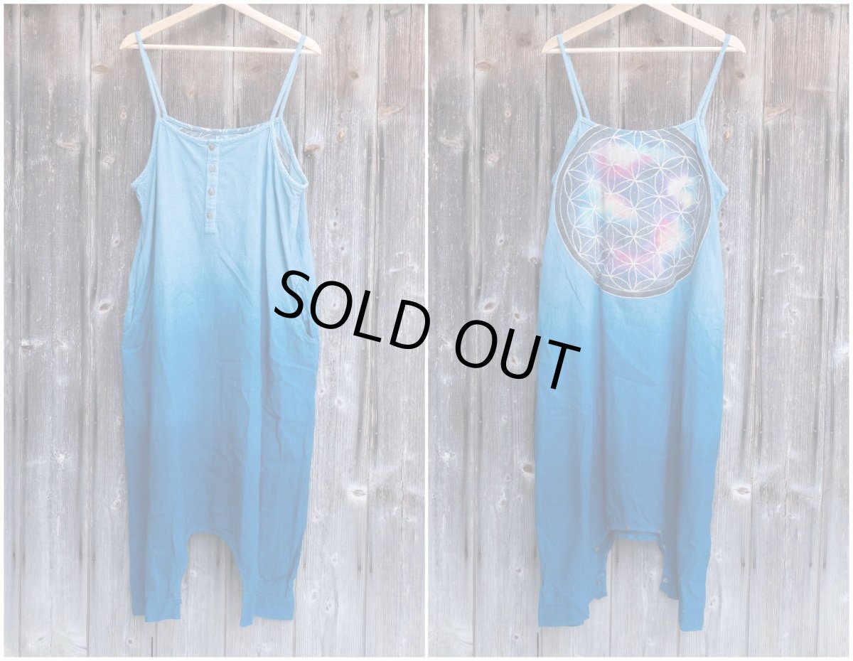 画像7: Bのみ ラスト1!各1点もの サロペット~フラワーオブライフ 宇宙染め 3種類  ukA x chill noki コラボ  (7)