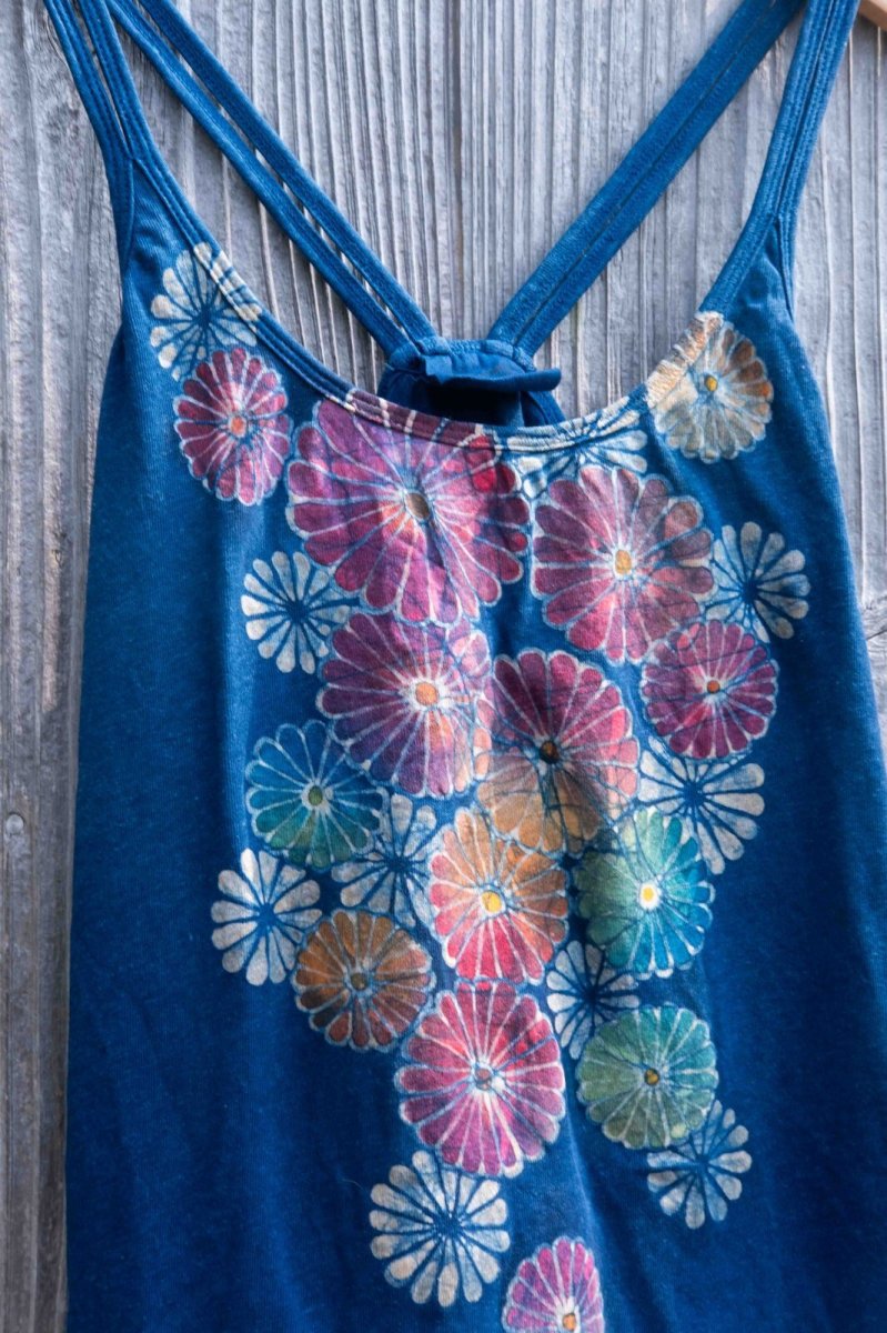 画像3: 1点もの ろうけつ染め 藍染 ヘンプコットン 2ラインキャミソール Mサイズ ukA x chill no ki コラボ (3)