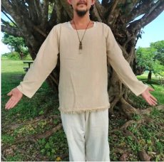 画像5: Men's　原始的長袖シャツ　厚手ヘンプコットン　2サイズ　アマヤマ草庵　[ブランド直送] (5)