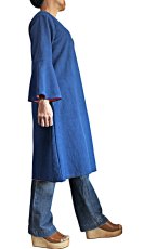 画像5: ジョムトン手織り綿　天然インディゴ染め　ピンク裏地付きシンプルチュニック　Sawan asia　[ブランド直送] (5)