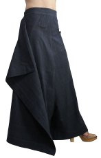 画像6: ジョムトン手織り綿  前掛け付きモン風ワイドパンツ　2カラー　インディゴまたは墨黒　Sawan asia　[ブランド直送] (6)
