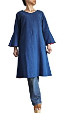 画像4: ジョムトン手織り綿　天然インディゴ染め　ピンク裏地付きシンプルチュニック　Sawan asia　[ブランド直送] (4)