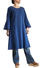 画像3: ジョムトン手織り綿　天然インディゴ染め　ピンク裏地付きシンプルチュニック　Sawan asia　[ブランド直送] (3)