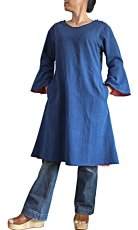 画像1: ジョムトン手織り綿　天然インディゴ染め　ピンク裏地付きシンプルチュニック　Sawan asia　[ブランド直送] (1)