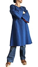 画像2: ジョムトン手織り綿　天然インディゴ染め　ピンク裏地付きシンプルチュニック　Sawan asia　[ブランド直送] (2)