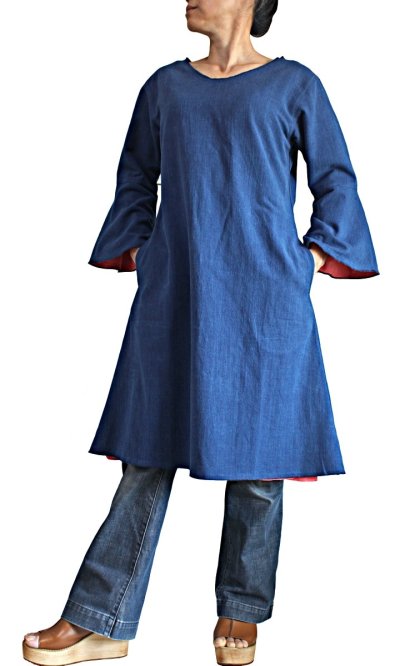 画像3: ジョムトン手織り綿　ゆったりハイネックドレス　裏地付き　墨黒　Sawan asia　[ブランド直送]