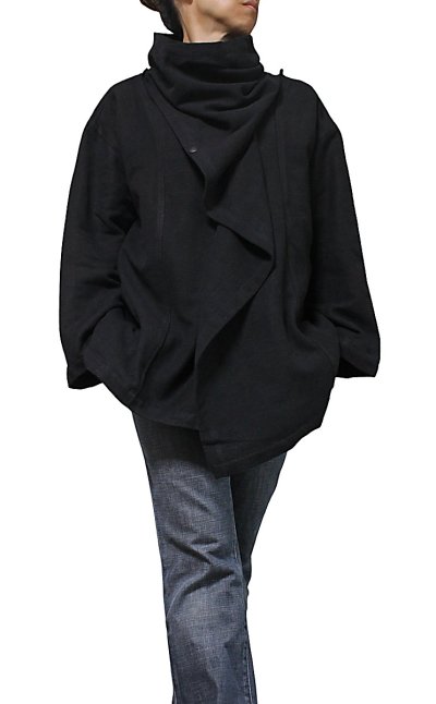 画像3: ユニセックス　ざっくりジョムトン手織り綿　オフネックラッピングコート　天然インディゴ染め　裏地付き　Sawan asia　[ブランド直送] 