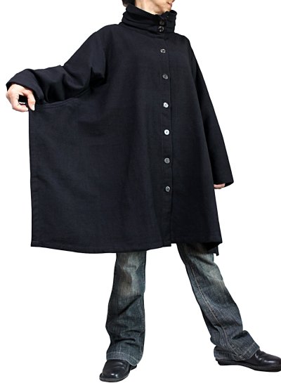 画像1: 天然インディゴ染め　ジョムトン手織り綿のフローイングコート　紐付き　Sawan asia　[ブランド直送] 