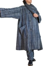 画像6: ユニセックス　ざっくりジョムトン手織り綿　オフネックラッピングコート　天然インディゴ染め　裏地付き　Sawan asia　[ブランド直送]  (6)