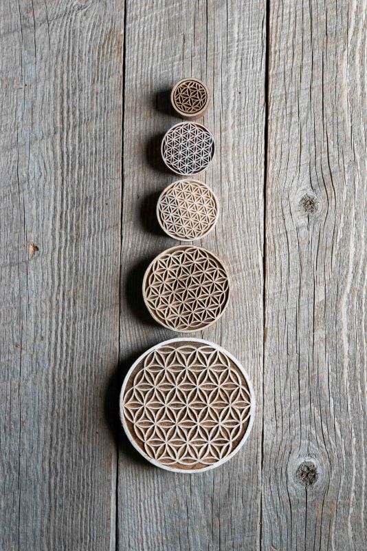 20%OFF!!  ukA 木版はんこ フラワーオブライフ Wood Stamp Flower of Life