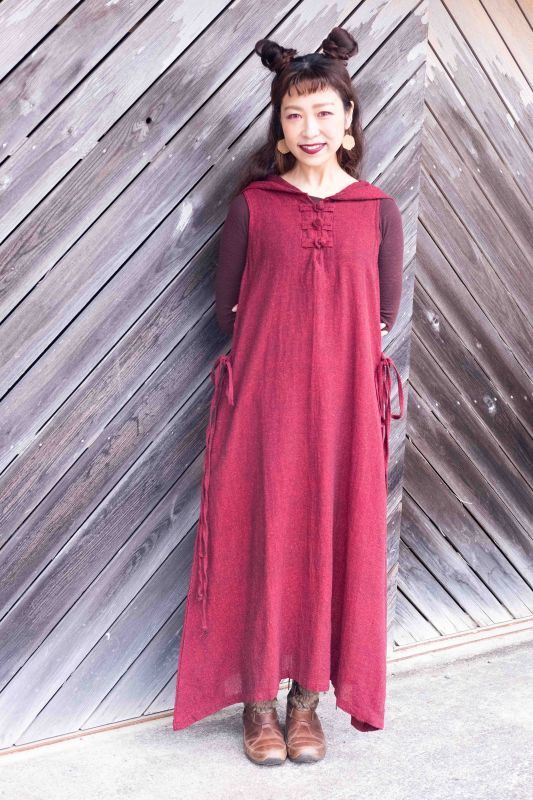 画像1: カディ　ローコットン　Boho Long Woman  Dress with Pockets and Hoodie　３カラー　Brahmi Crafts (1)