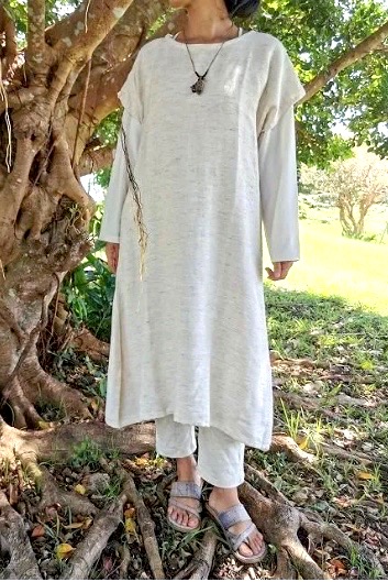 重ね着に◎手織りワイルドヘンプコットン　半袖ワンピース　アマヤマ草庵　[ブランド直送]