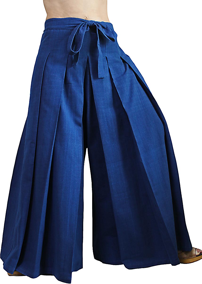 ユニセックス　ジョムトン手織り綿の袴パンツ　3サイズ2カラー　天然インディゴ染めまたは墨黒染め　Sawan asia　[ブランド直送]